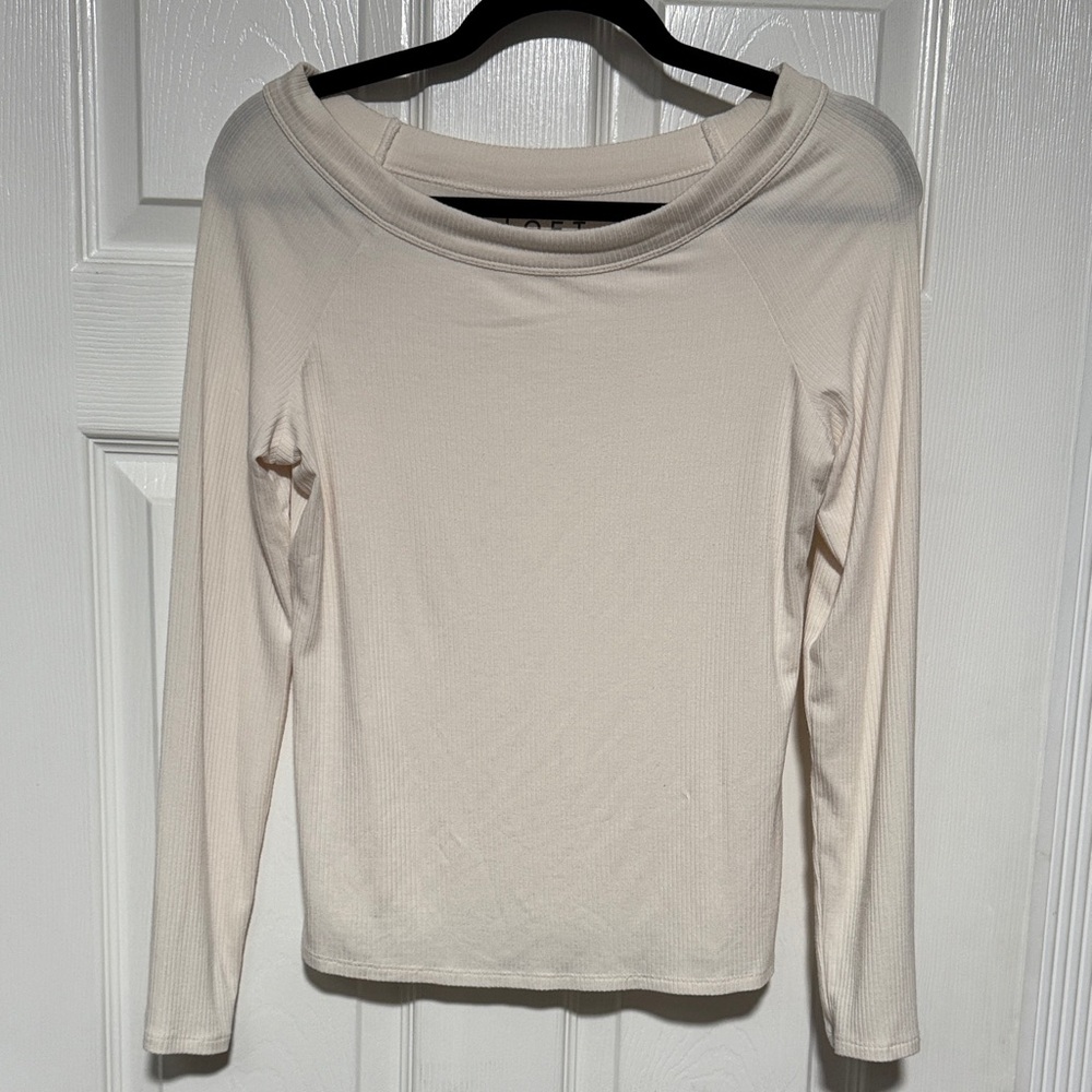 LOFT Cream Long Sleeve Top